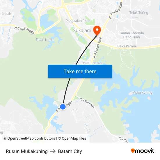 Rusun Mukakuning to Batam City map