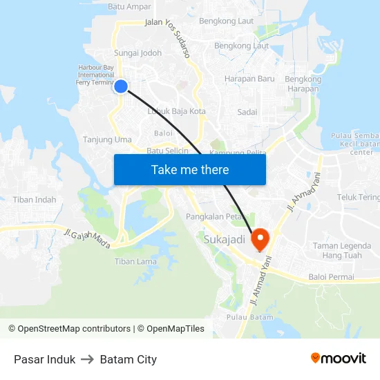 Pasar Induk to Batam City map