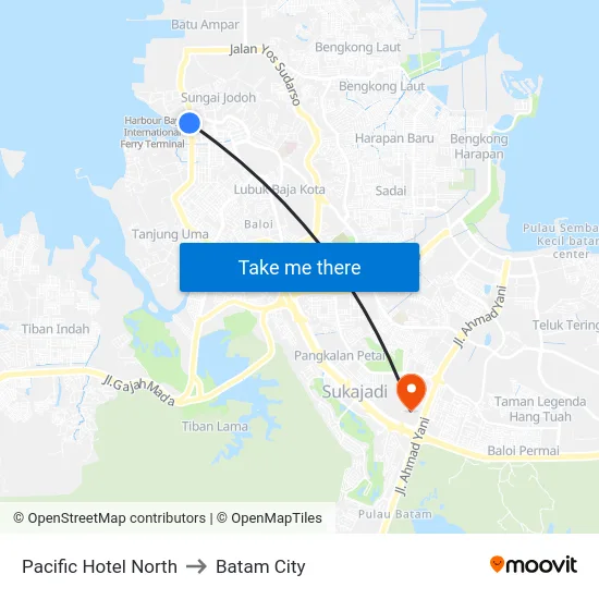 Pacific Hotel North to Batam City map