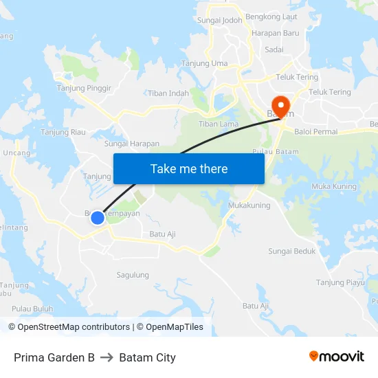 Prima Garden B to Batam City map
