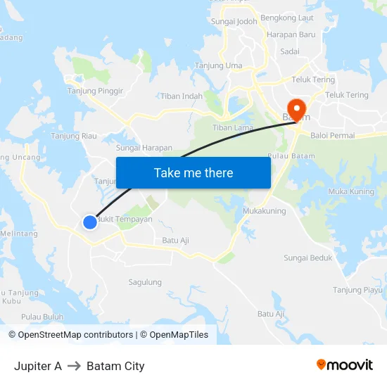 Jupiter A to Batam City map
