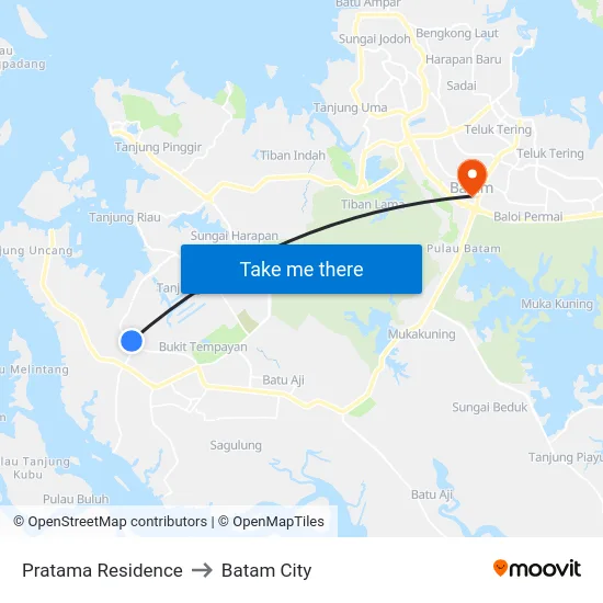 Pratama Residence to Batam City map