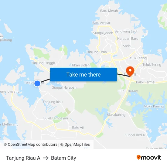Tanjung Riau A to Batam City map
