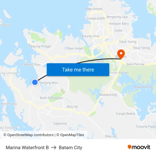 Marina Waterfront B to Batam City map