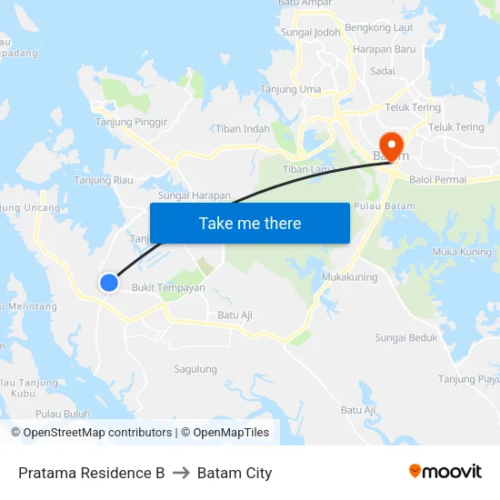 Pratama Residence B to Batam City map