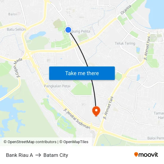 Bank Riau A to Batam City map