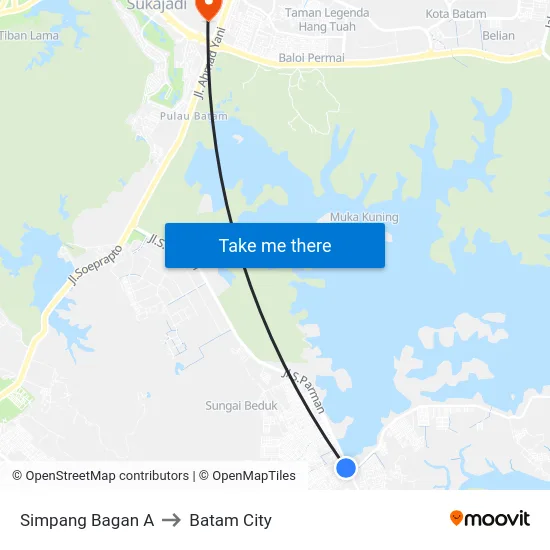 Simpang Bagan A to Batam City map