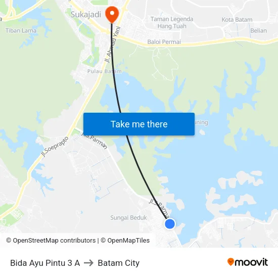 Bida Ayu Pintu 3 A to Batam City map