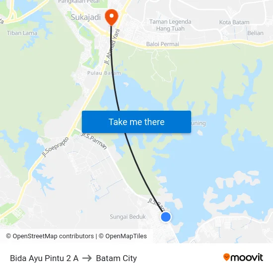 Bida Ayu Pintu 2 A to Batam City map