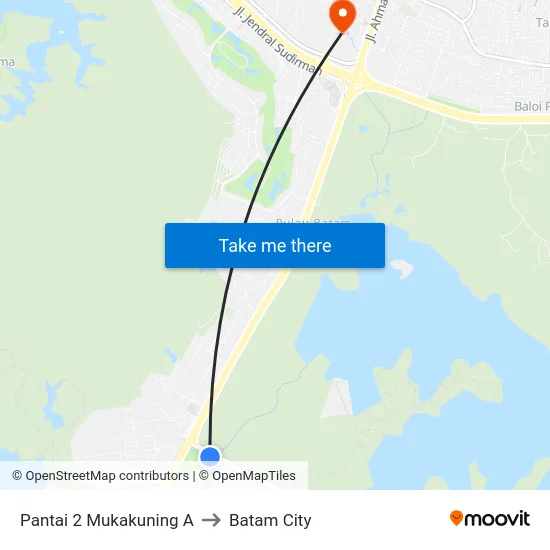 Pantai 2 Mukakuning A to Batam City map