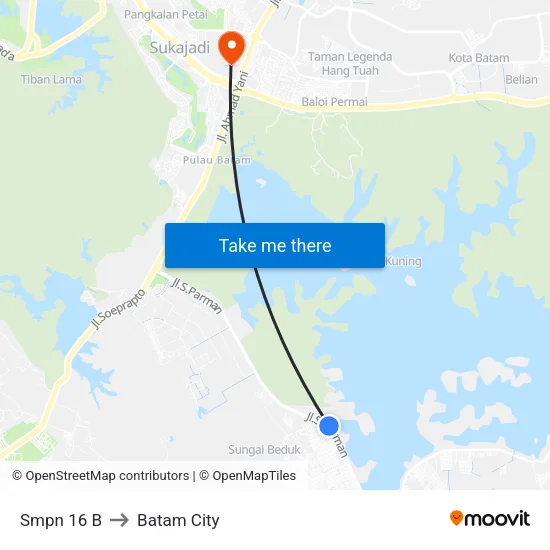 Smpn 16 B to Batam City map