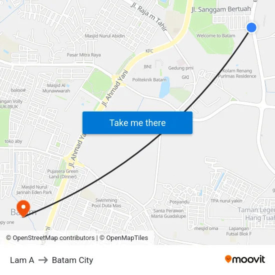 Lam A to Batam City map