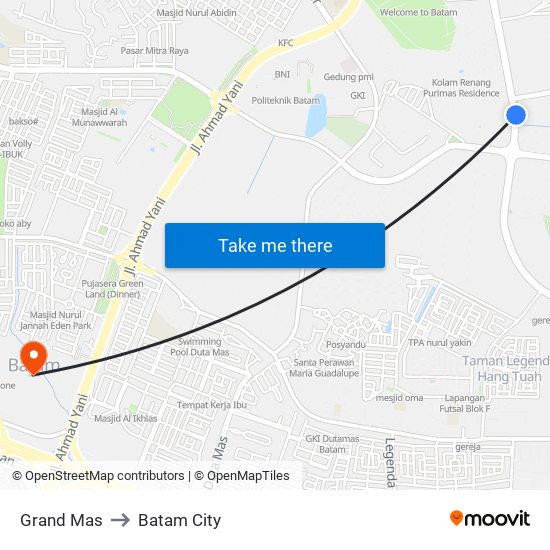 Grand Mas to Batam City map