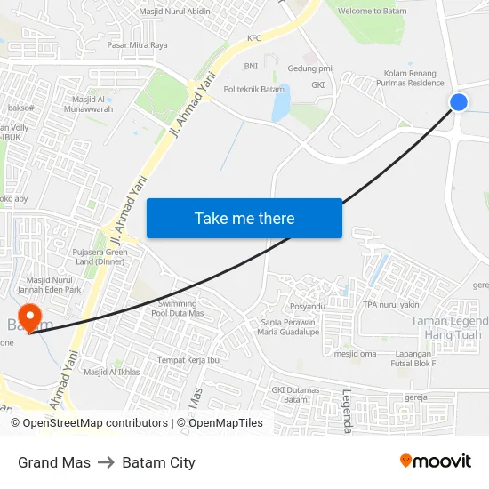 Grand Mas to Batam City map