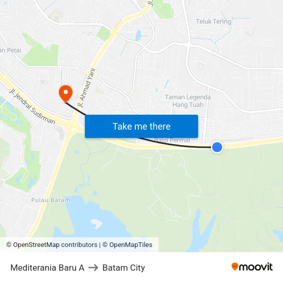 Mediterania Baru A to Batam City map