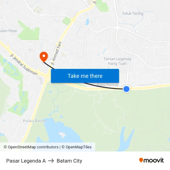 Pasar Legenda A to Batam City map