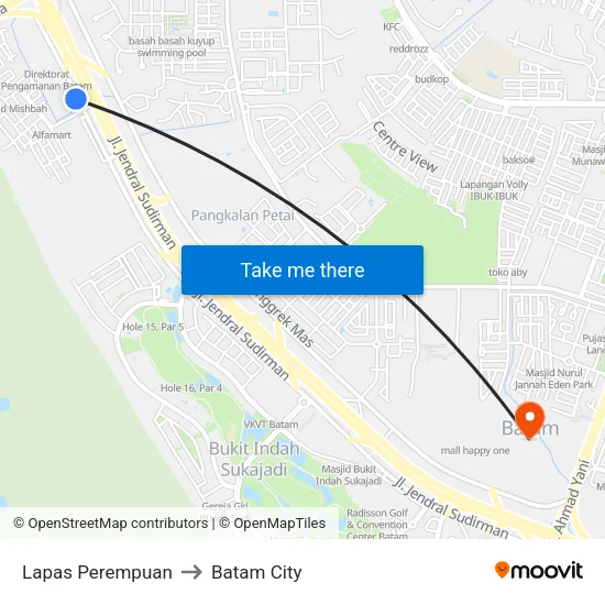Lapas Perempuan to Batam City map
