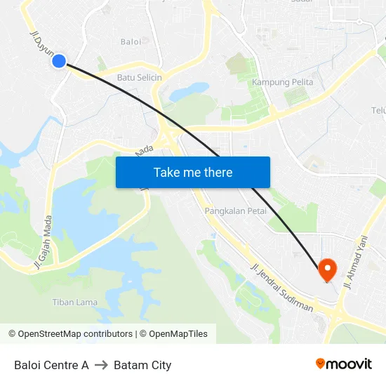 Baloi Centre A to Batam City map