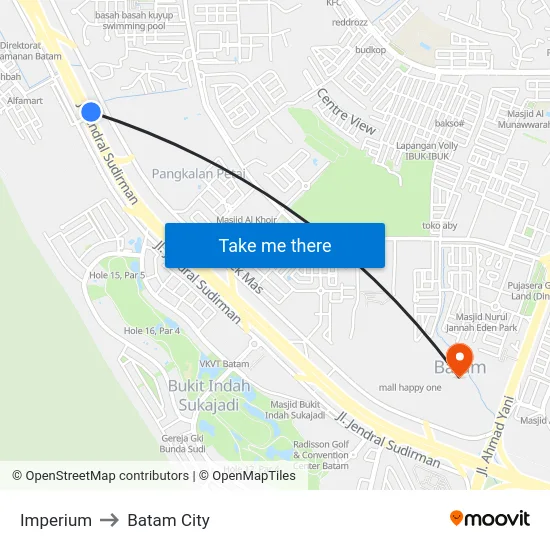 Imperium to Batam City map