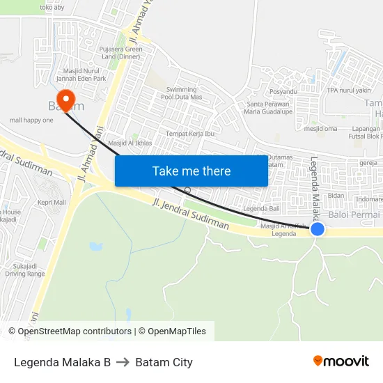 Legenda Malaka B to Batam City map