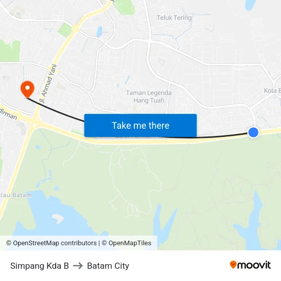 Simpang Kda B to Batam City map