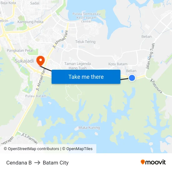 Cendana B to Batam City map
