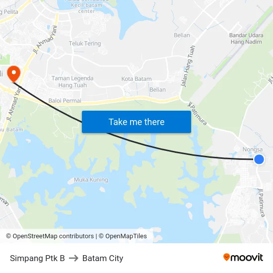 Simpang Ptk B to Batam City map