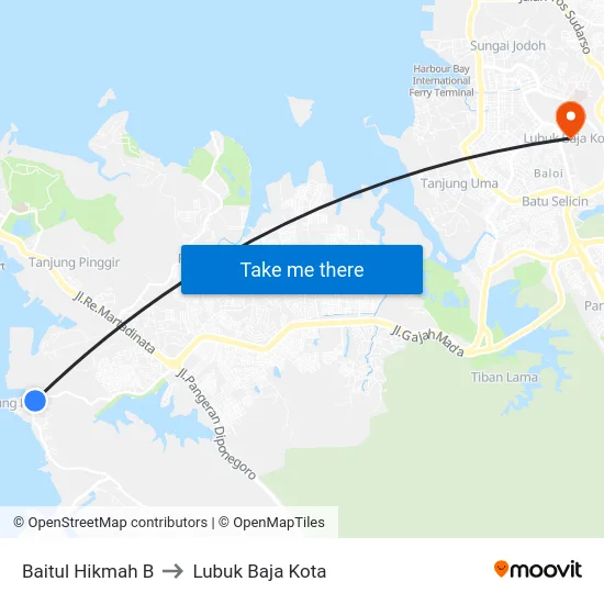 Baitul Hikmah B to Lubuk Baja Kota map