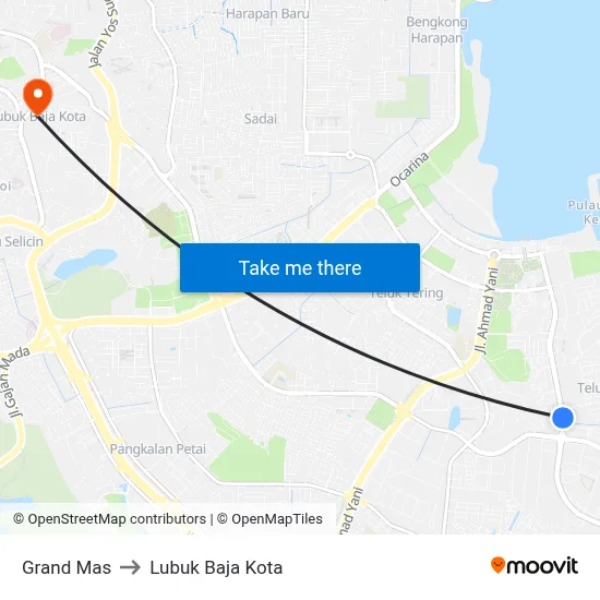 Grand Mas to Lubuk Baja Kota map