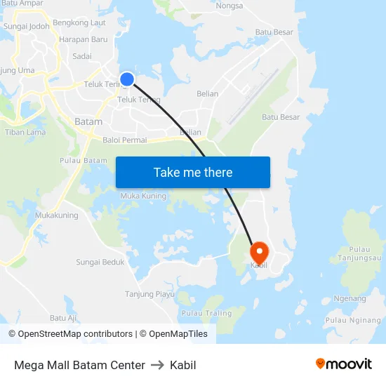 Mega Mall Batam Center to Kabil map