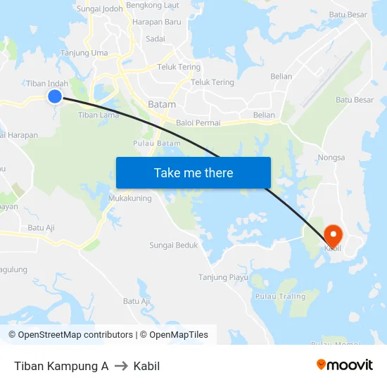 Tiban Kampung A to Kabil map