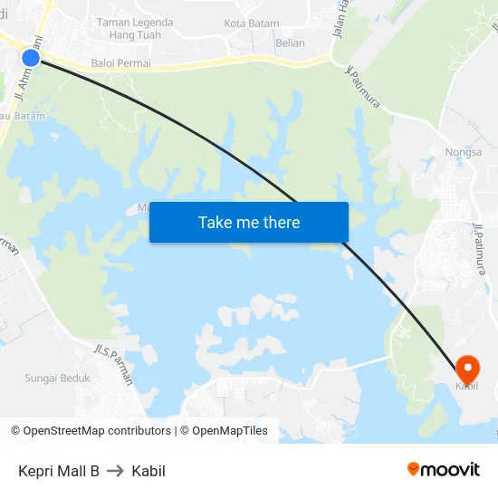 Kepri Mall B to Kabil map