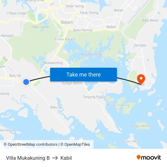 Villa Mukakuning B to Kabil map