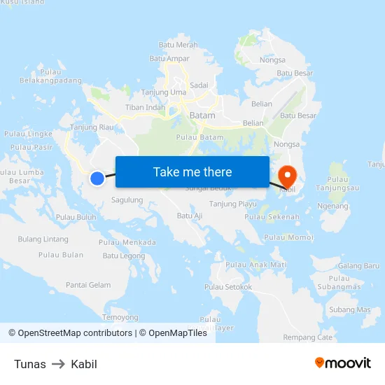 Tunas to Kabil map