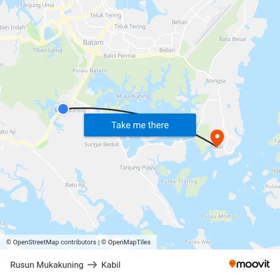 Rusun Mukakuning to Kabil map