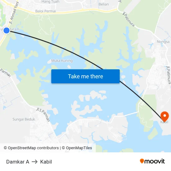 Damkar A to Kabil map