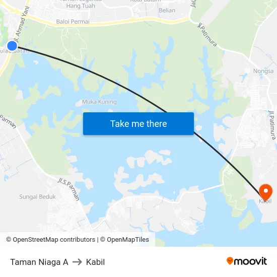 Taman Niaga A to Kabil map