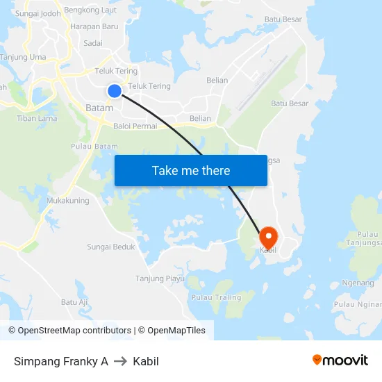 Simpang Franky A to Kabil map