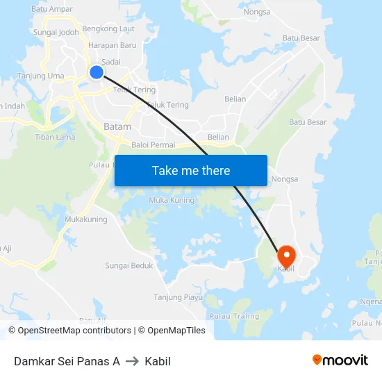Damkar Sei Panas A to Kabil map