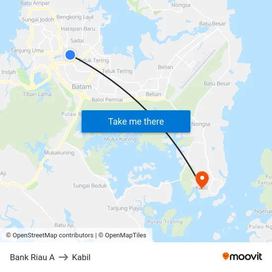 Bank Riau A to Kabil map