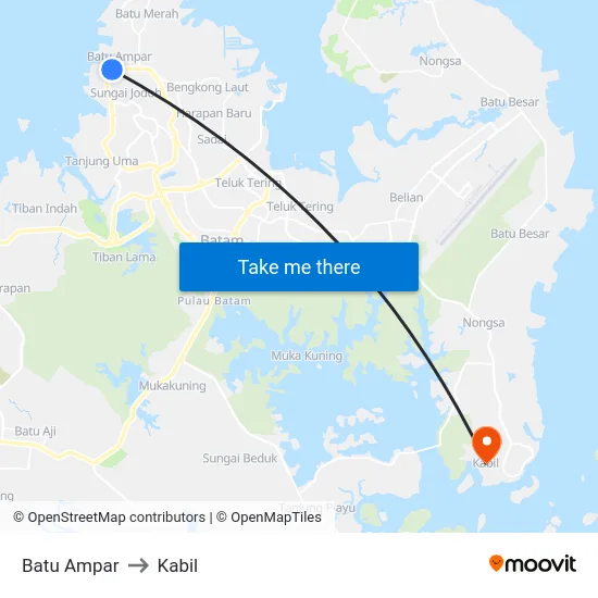 Batu Ampar to Kabil map