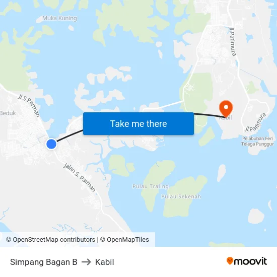 Simpang Bagan B to Kabil map