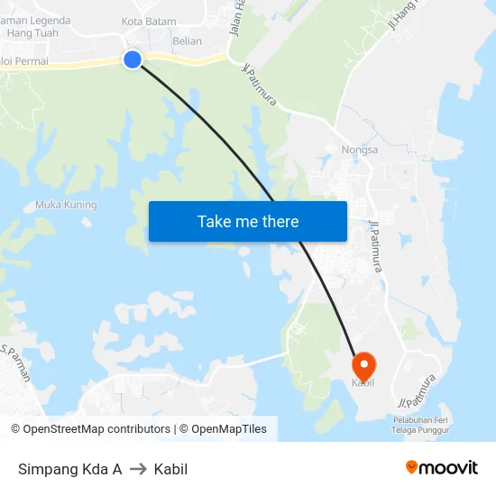Simpang Kda A to Kabil map