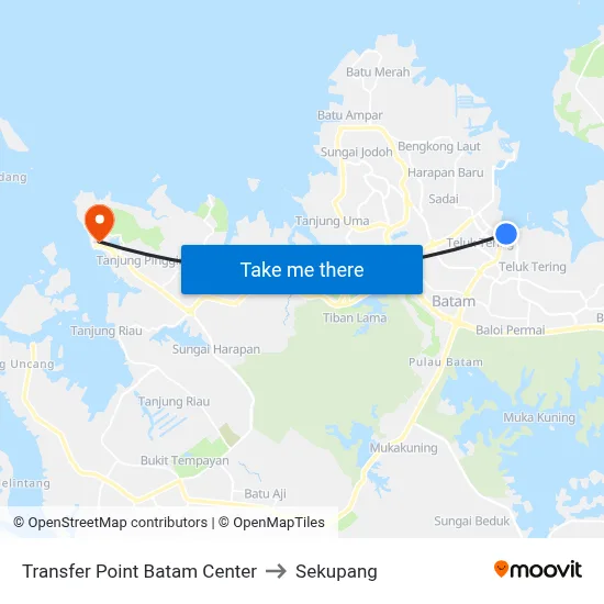Transfer Point Batam Center to Sekupang map