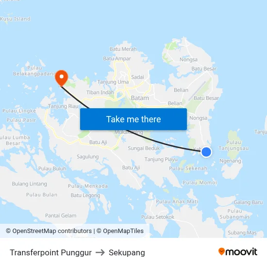 Transferpoint Punggur to Sekupang map