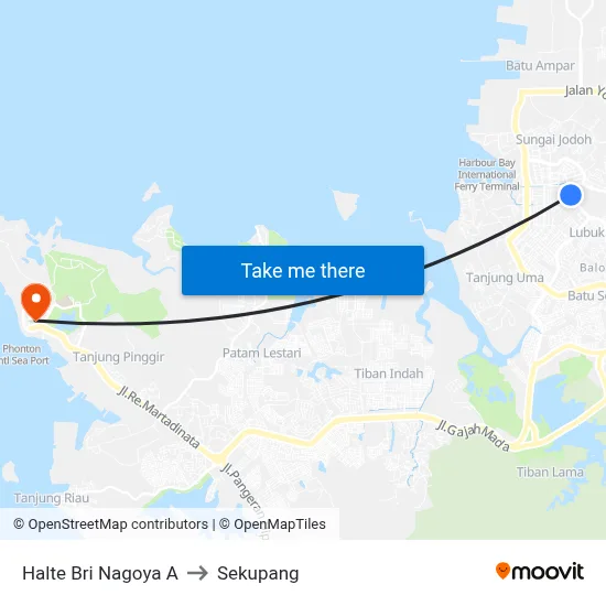 Halte Bri Nagoya A to Sekupang map