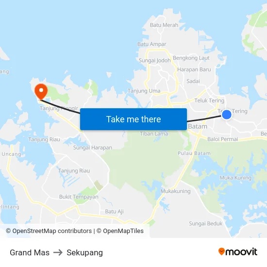 Grand Mas to Sekupang map