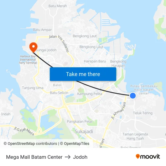Mega Mall Batam Center to Jodoh map