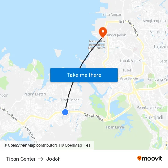 Tiban Center to Jodoh map