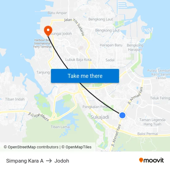 Simpang Kara A to Jodoh map